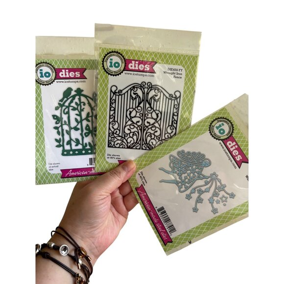 IO Stamps Metal Die Set Of 3 Uncaged Bird Wrought Iron Fence & Winter Fairy - Picture 3 of 10